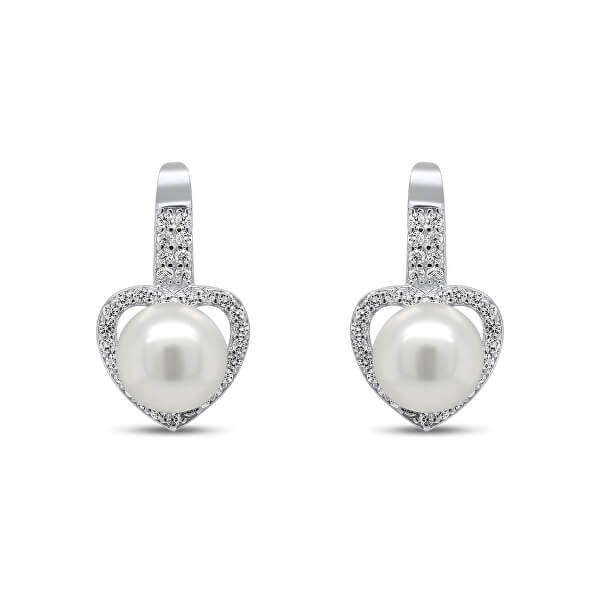 Cercei romantici din argint cu perle și zirconii EA95