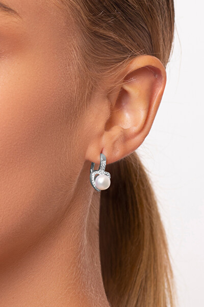 Romantische Silberohrringe mit Perle und Zirkonen EA95