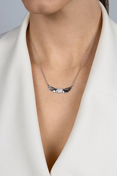 Romantický strieborný náhrdelník srdca s krídlami NCL85W