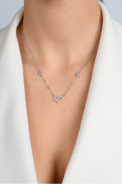 Collana romantica in argento Cuore con zirconi NCL171W