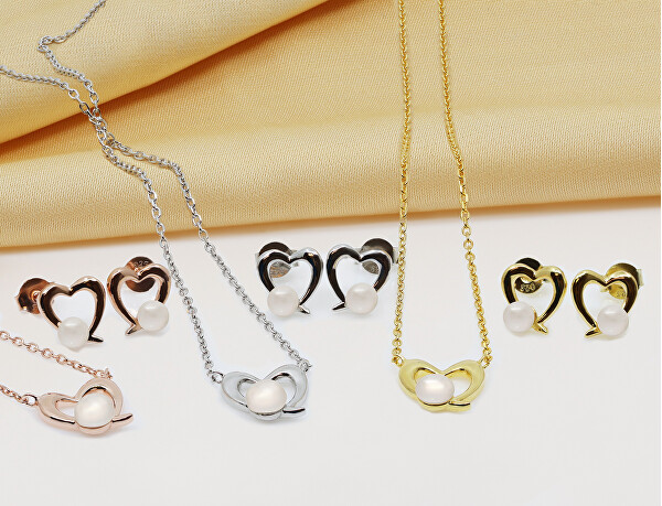 Romantický stříbrný set šperků s perlami SET234W (náušnice, náhrdelník)