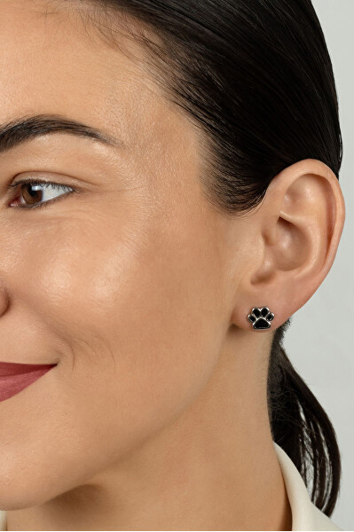 Roztomilé stříbrné náušnice Černá tlapka EA1213WBC