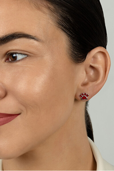 Roztomilé stříbrné náušnice Červená tlapka EA1213WR