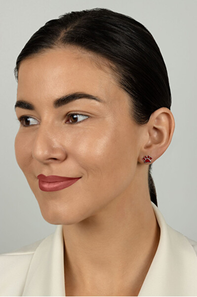 Roztomilé stříbrné náušnice Červená tlapka EA1213WR