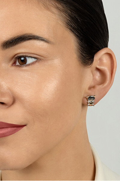 Roztomilé stříbrné náušnice Prasátko se srdcem EA1226W