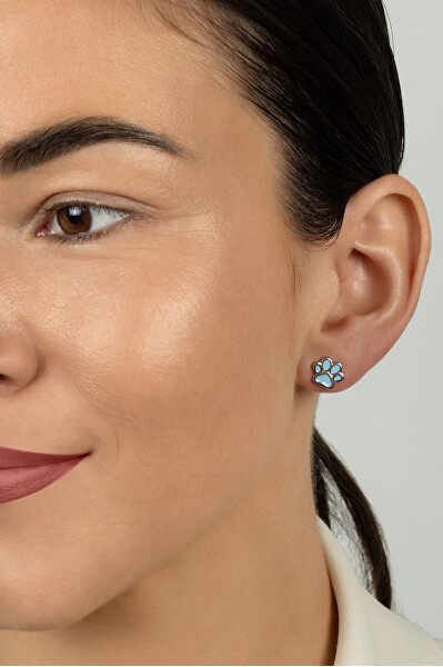 Roztomilé stříbrné náušnice Světle modrá tlapka EA1213WLB