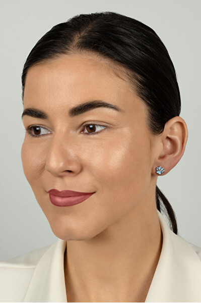 Roztomilé stříbrné náušnice Světle modrá tlapka EA1213WLB