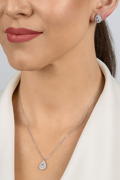 Set šperků s čirými zirkony Tear Drop SET284W (náhrdelník, náušnice)