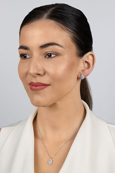 Set šperků s čirými zirkony Tear Drop SET284W (náhrdelník, náušnice)