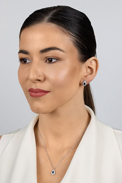 Set šperků s tmavě modrými zirkony Tear Drop SET284WB (náhrdelník, náušnice)