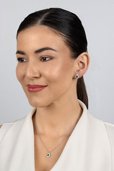 Set šperků se zelenými zirkony Tear Drop SET284WG (náhrdelník, náušnice)