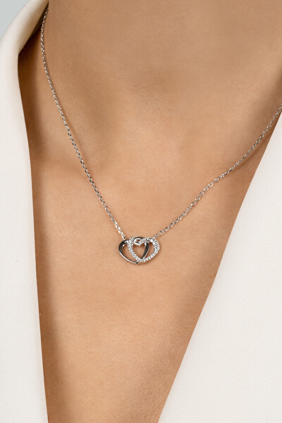 Slušivý pozlátený náhrdelník srdca so zirkónmi NCL83Y