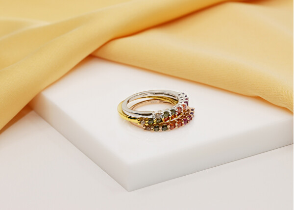 Schicker vergoldeter Ring mit farbigen Zirkonen RI063Y