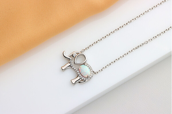Collana elegante in argento con opale Elefante NCL133W