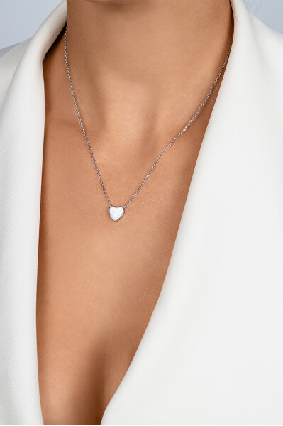 Slušivý stříbrný náhrdelník Srdce s opálem NCL74W