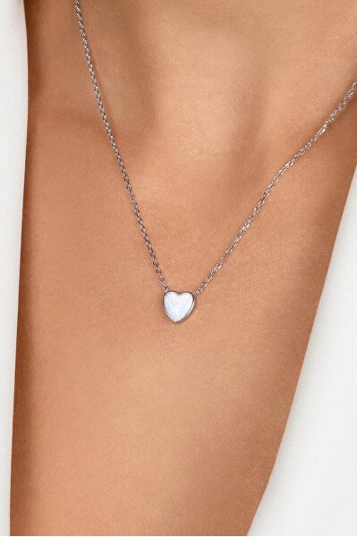 Slušivý strieborný náhrdelník Srdce s opálom NCL74W