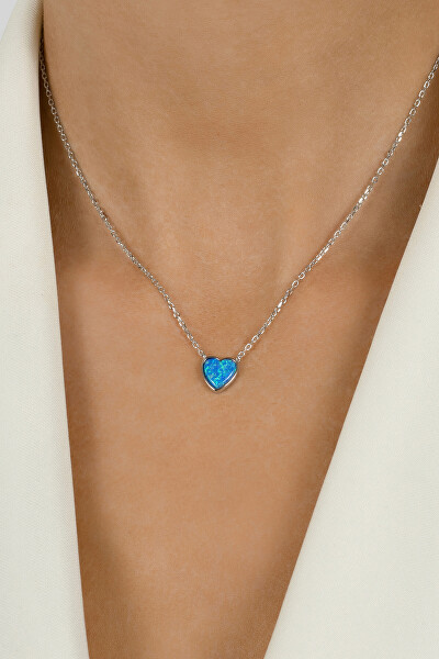 Slušivý stříbrný náhrdelník Srdce s opálem NCL74WB