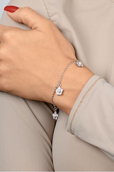 Bracciale elegante in argento Fiori con perle BRC152WP