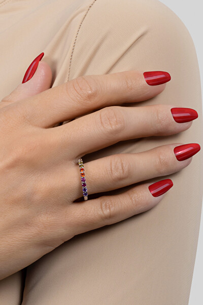 Slušivý stříbrný prsten s barevnými zirkony RI063W