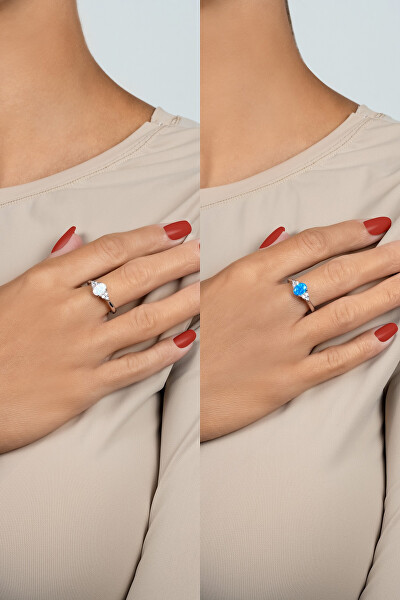Slušivý stříbrný prsten s opálem a zirkony RI109WB