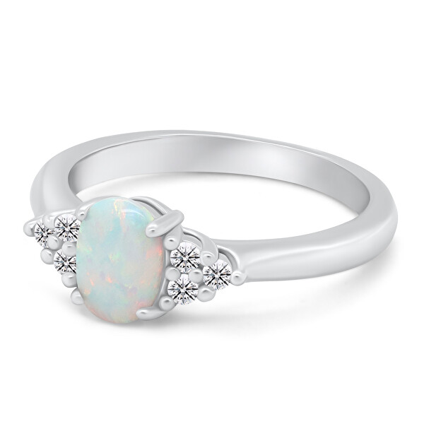 Elegante anello in argento con opale e zirconi RI109W