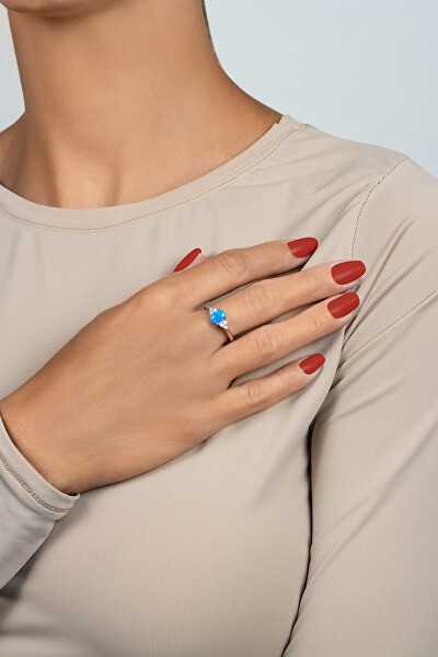 Slušivý stříbrný prsten s opálem a zirkony RI109WB