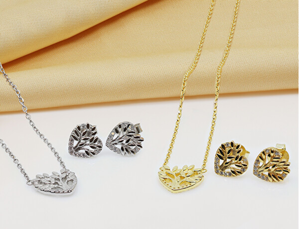 Set drăguț de bijuterii argintii Pomul vieții (colier, cercei)