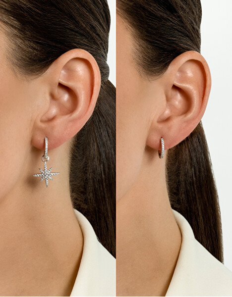 Silber asymmetrische Ohrringe mit Zirkonen EA529W