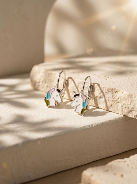 Stříbrné dívčí náušnice Jednorožec EA1268W