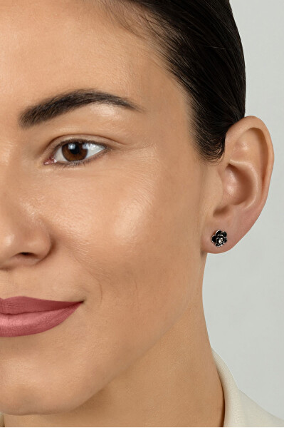 Stříbrné náušnice Černá růže EA1240WBC