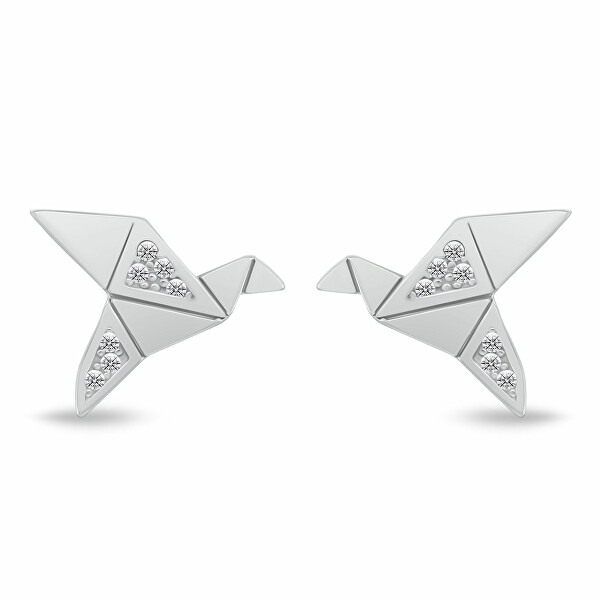 Stříbrné náušnice Origami ptáček se zirkony EA1183W