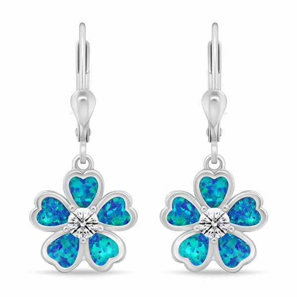 Orecchini pendenti in argento Fiori con opali azzurri EA1097WB