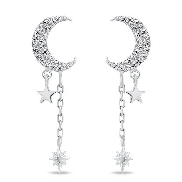 Orecchini pendenti in argento Luna con zirconi EA837W