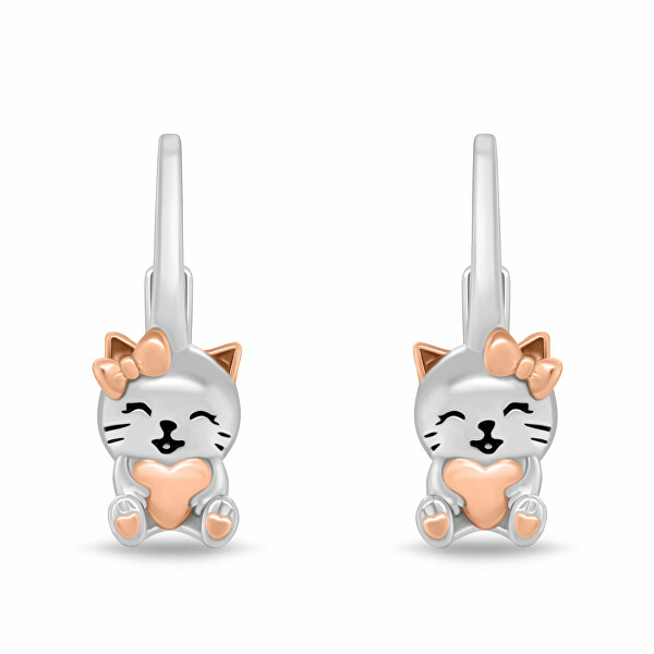 Bicolor visací náušnice ze stříbra Kočičky EA1242W