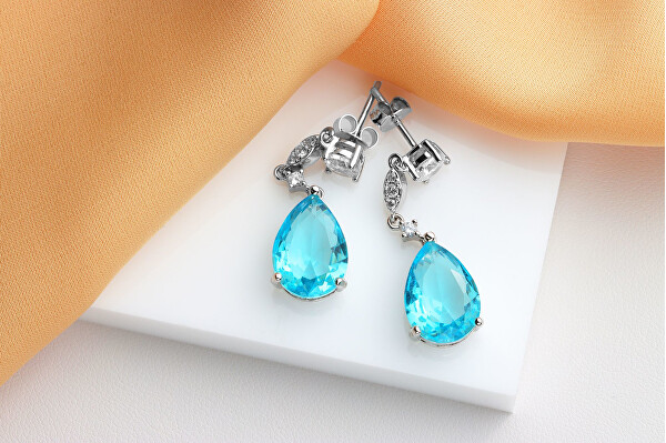 Silberne hängende Ohrringe mit blauen Zirkonen EA760WAQ
