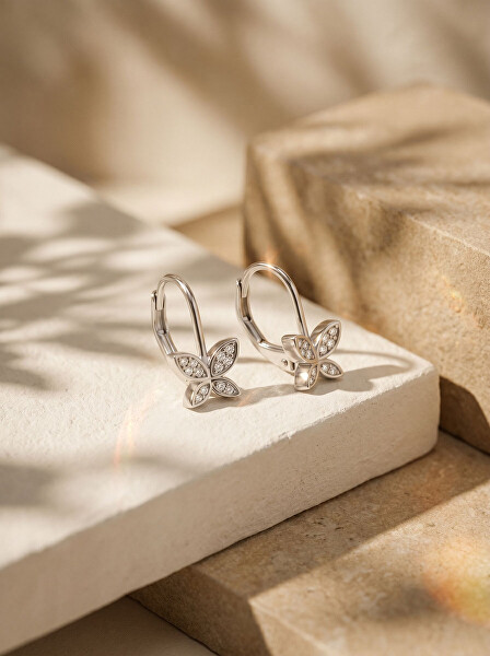 Stříbrné visací náušnice se zirkony Motýlek EA1272W