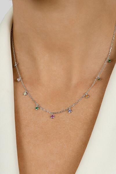 Stříbrný náhrdelník s barevnými zirkony NCL60W