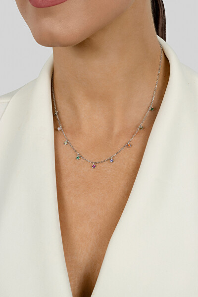 Stříbrný náhrdelník s barevnými zirkony NCL60W