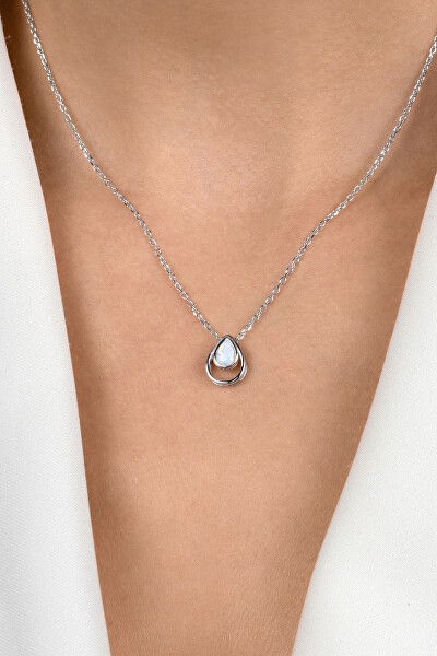 Collana in argento con opale sintetico bianco NCL190W