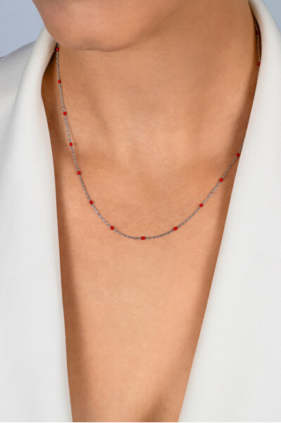 Stříbrný náhrdelník s červenými kuličkami NCL112WR