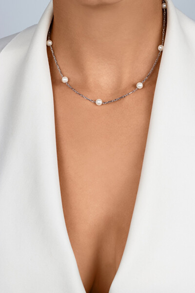 Stříbrný náhrdelník s Majorica perlami NCL140W