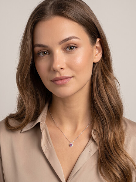 Colier de argint Inimă cu zircon roz NCL158WP
