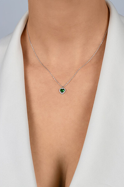 Colier de argint Inimă cu zircon verde NCL158WG