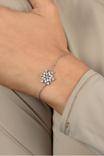 Stříbrný náramek se zirkony Vločka BRC253W