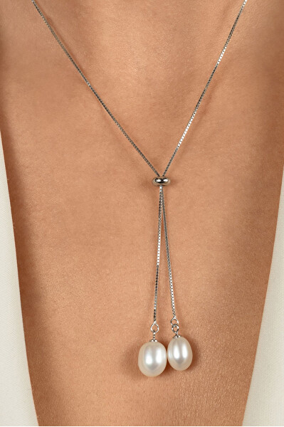 Stříbrný posuvný náhrdelník s pravými perlami NCL217W
