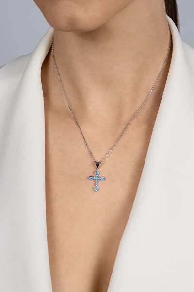 Silberanhänger mit blauen Zirkonen Kreuz PT84WAQ