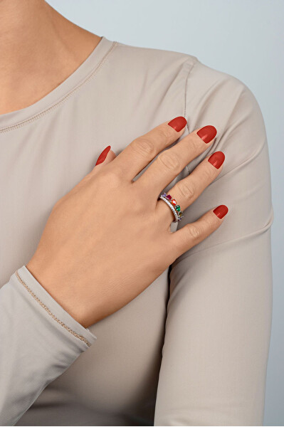 Stříbrný prsten s barevnými zirkony RI127W
