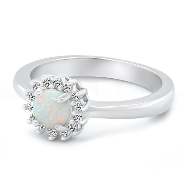 Inel de argint cu opal alb sintetic și zirconi RI110W