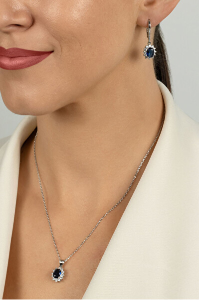 Stříbrný set s kubickými zirkony SET296WB (přívěsek, visací náušnice)