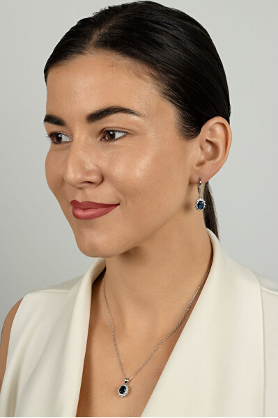 Stříbrný set s kubickými zirkony SET296WB (přívěsek, visací náušnice)